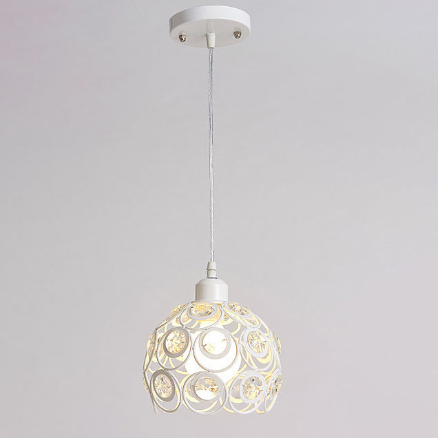 Contemporary Nordic Round Dome Lace Iron Crystal 1/3 Light Island Light Chandelier For Dining Room