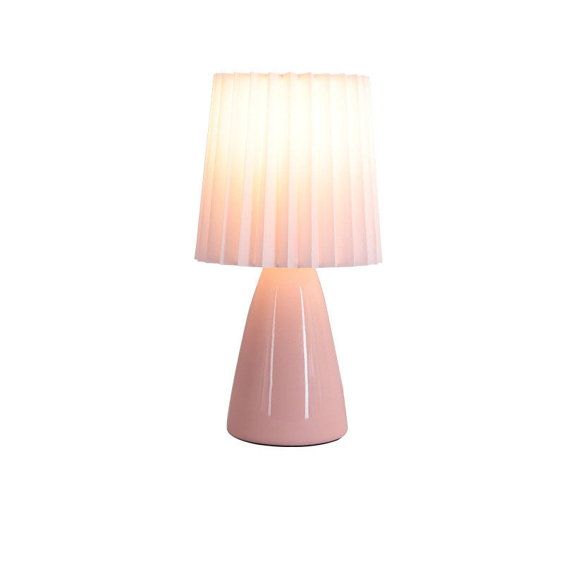 Lampe de table à 1 lumière avec base en céramique plissée en tissu de simplicité contemporaine pour salon 