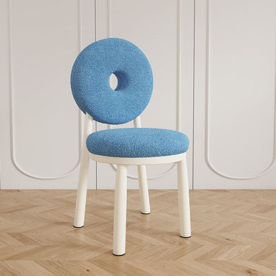 Chaise de salle à manger contemporaine en laine d'agneau nordique en acier au carbone avec dossier en éponge ronde pour salle à manger 