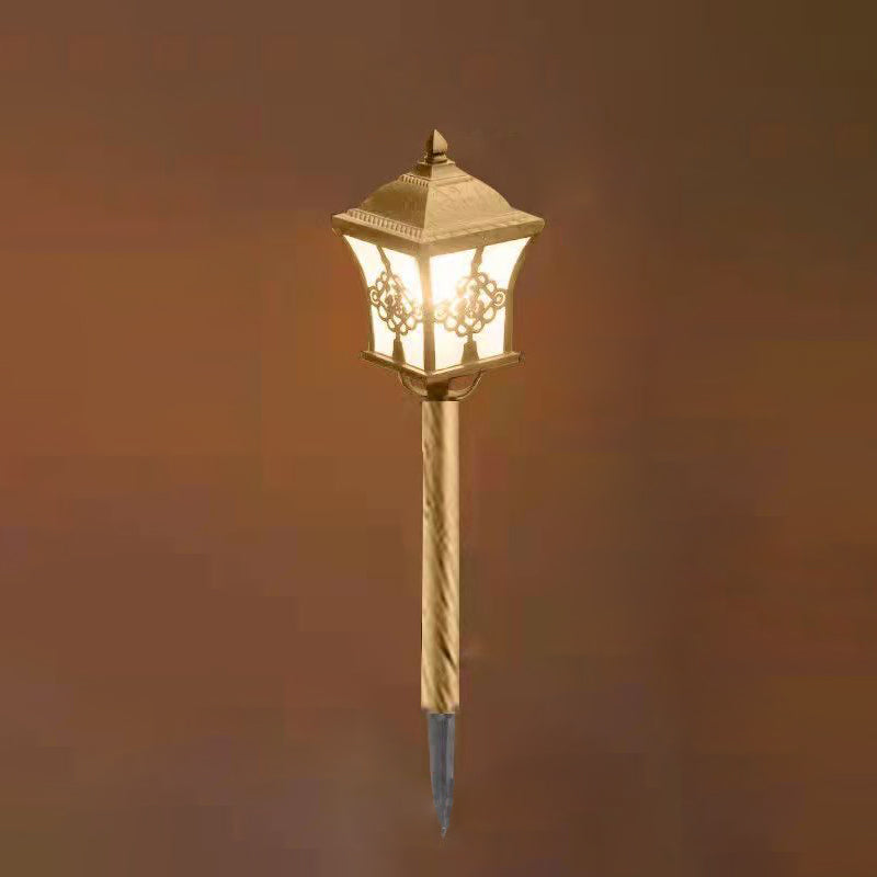 الإضاءة الخارجية التقليدية الصينية الشمسية المقاومة للماء من الألومنيوم والحديد والزجاج LED لأعمدة المناظر الطبيعية للحدائق 