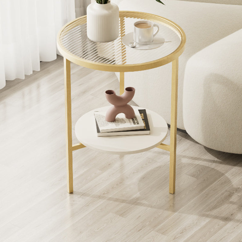 Moderner minimalistischer runder Couchtisch mit Tischplatte aus Glas, Eisen und Sinterstein, 1 Ablage, für das Wohnzimmer 