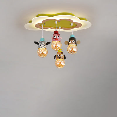 Modern Art Deco Cartoon Clouds Glass Iron LED Flush Mount Ceiling Light For Living Room