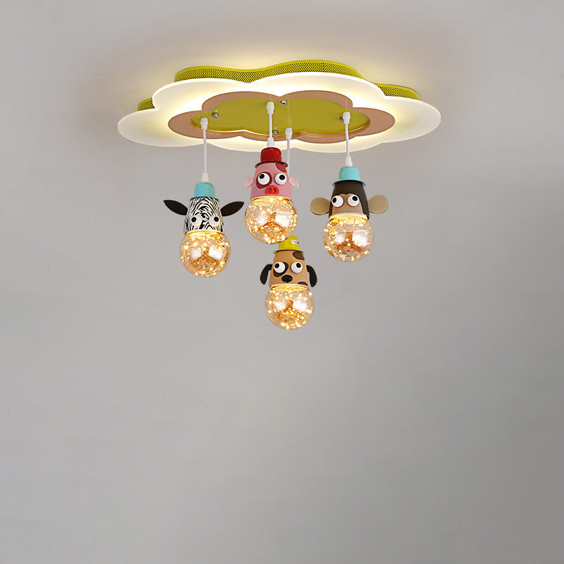 Modern Art Deco Cartoon Clouds Glass Iron LED Flush Mount Ceiling Light For Living Room
