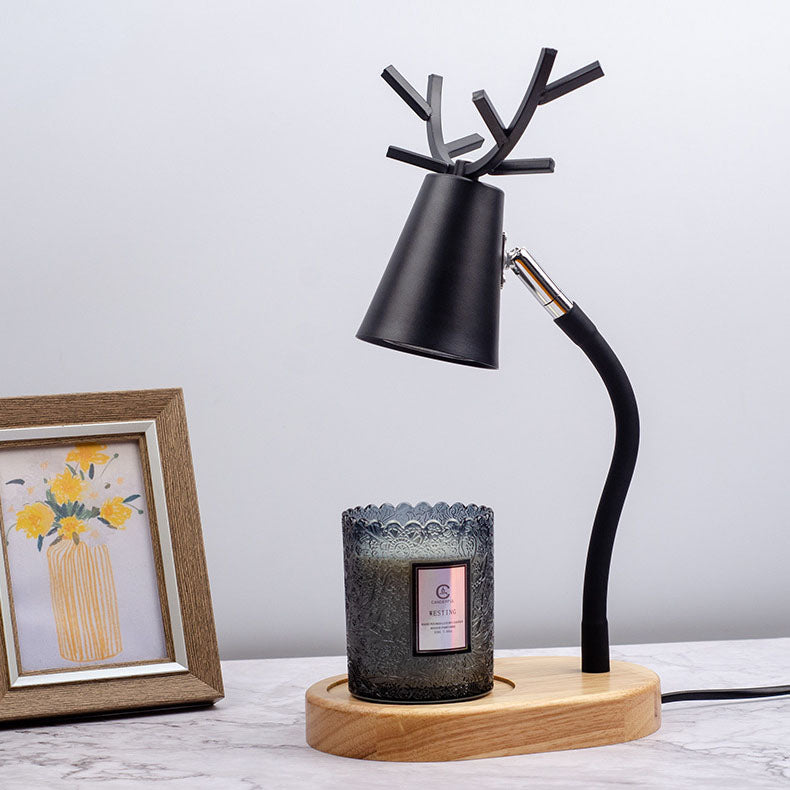 Lámpara de mesa ajustable de cera derretida de 1 luz con base de madera maciza y astas de hierro creativas japonesas 
