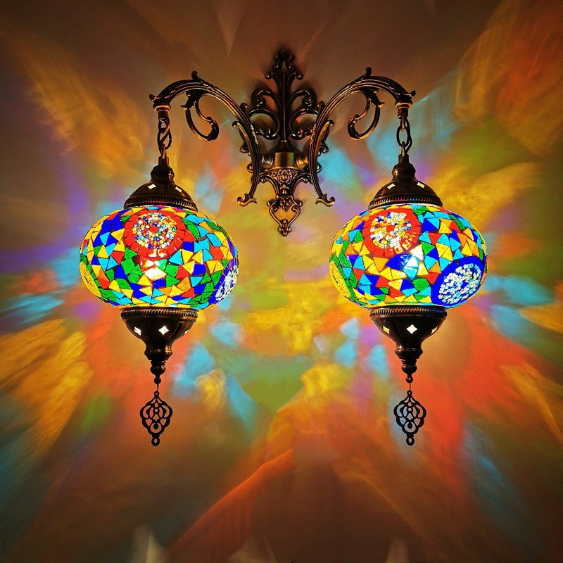 Applique murale à 2 lumières en verre teinté Tiffany décoratif lanterne matériel 
