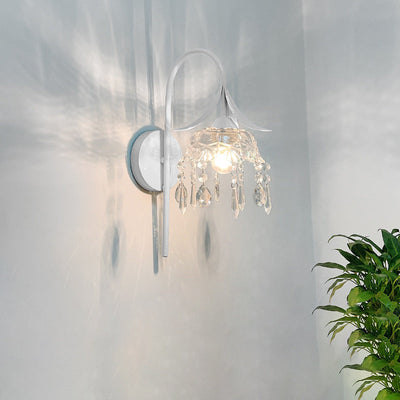 Zeitgenössische kreative Eisen Lotus Blume Glas Schatten Kristall 1-Licht Wandleuchte Lampe für Wohnzimmer 