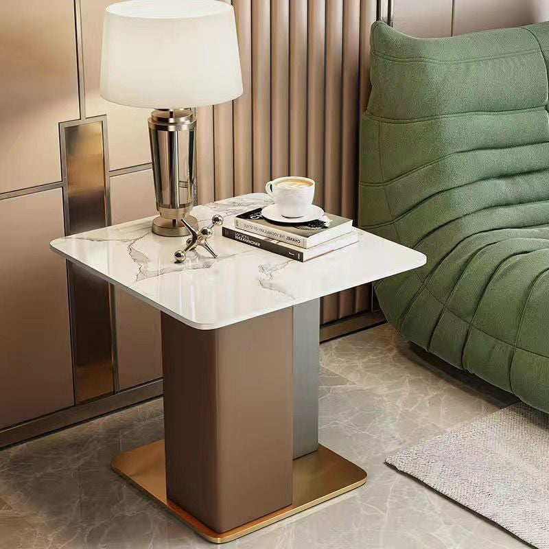 Contemporary Scandinavian Square Column Slate Microfiber Leather Wood Carbon Steel End Table For Living Room