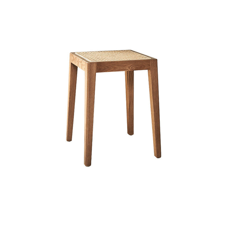 Traditional Japanese Round Rattan Weaving Ash Wood Frame Stackable Low Stool For Living Room