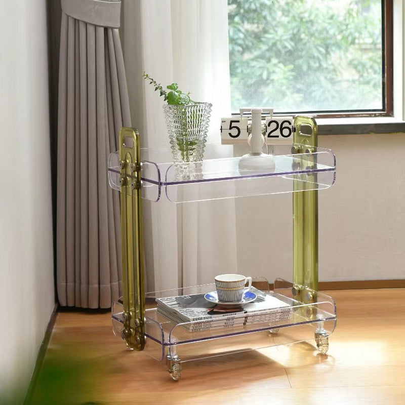 Zeitgenössischer rechteckiger skandinavischer Acryl-PC-Endtisch mit 2 Ebenen für das Schlafzimmer 