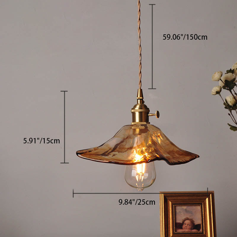 Modern Eclectic Amber Brass Glass Geometric Jar 1-Light Pendant Light For Living Room