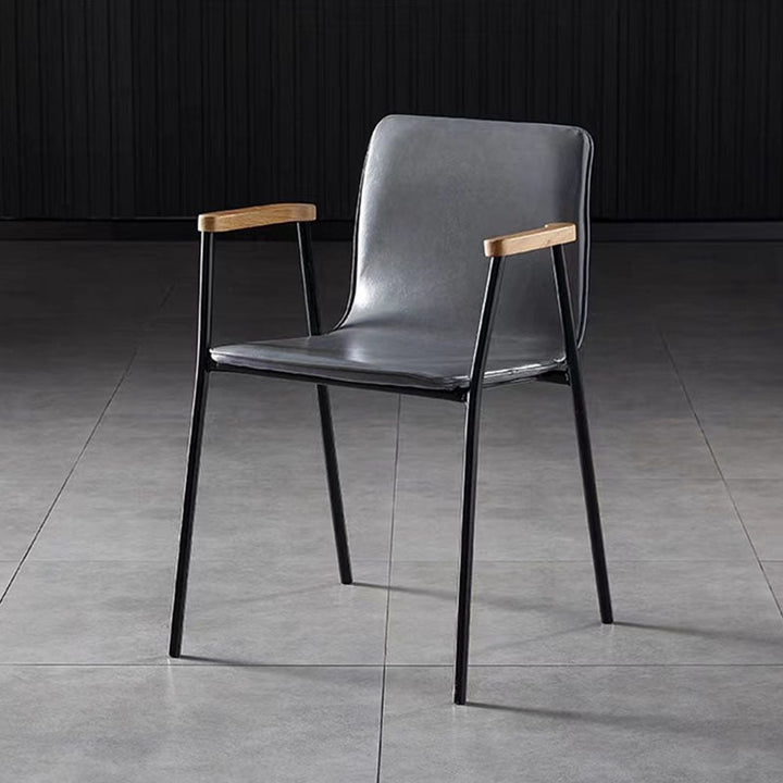 Chaise de salle à manger contemporaine en bois rembourrée en cuir synthétique avec dossier et accoudoirs 