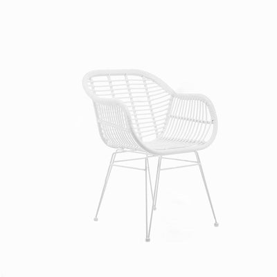 Chaise à dossier et accoudoirs en rotin tissé traditionnel avec base en fer pour terrasse extérieure 