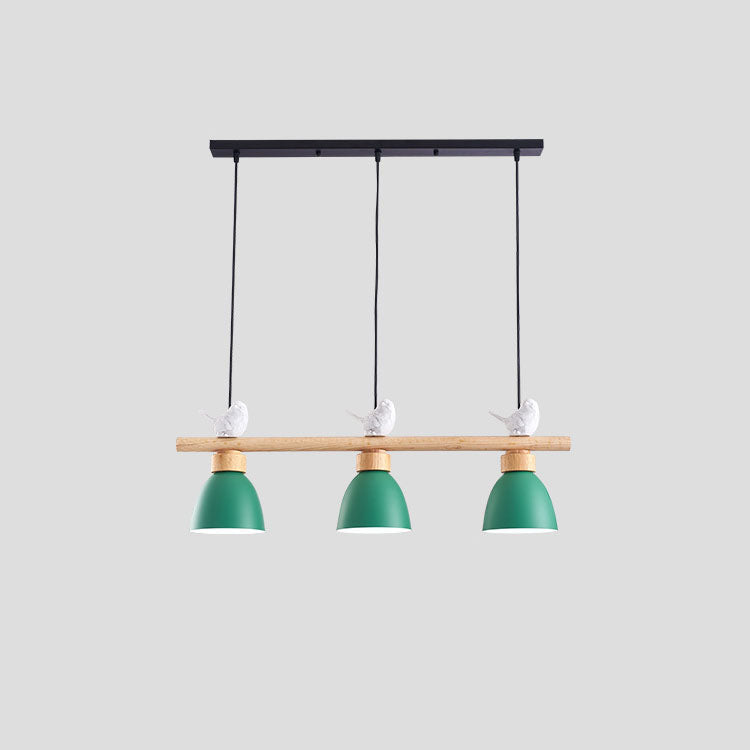 Lustre contemporain scandinave rond en bois de fer et résine à 3 lumières pour salle à manger 