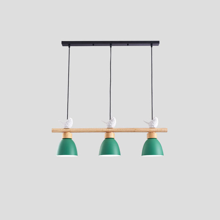 Lustre contemporain scandinave rond en bois de fer et résine à 3 lumières pour salle à manger 
