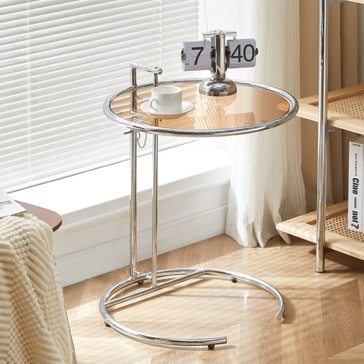 Moderner minimalistischer runder Glastisch aus Edelstahl für das Wohnzimmer 