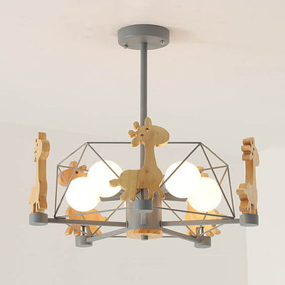 Scandinavian Modern Children's Giraffe Diamond Pentagram Iron 5-Light Island Chandelier