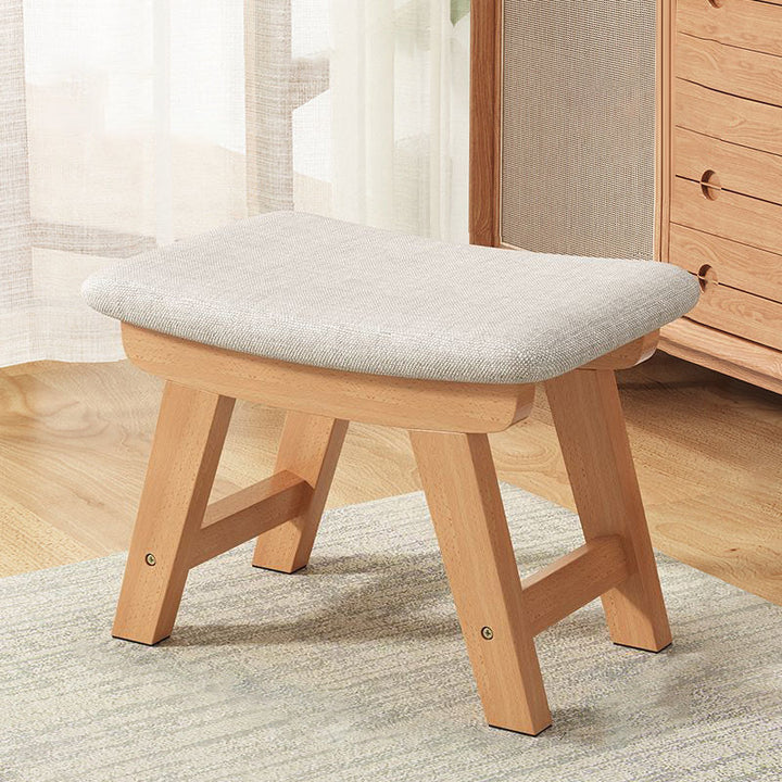 Moderner minimalistischer quadratischer Schuhbank-Hocker aus Kautschukholz mit Baumwoll-Leinen-Kissen für das Wohnzimmer 