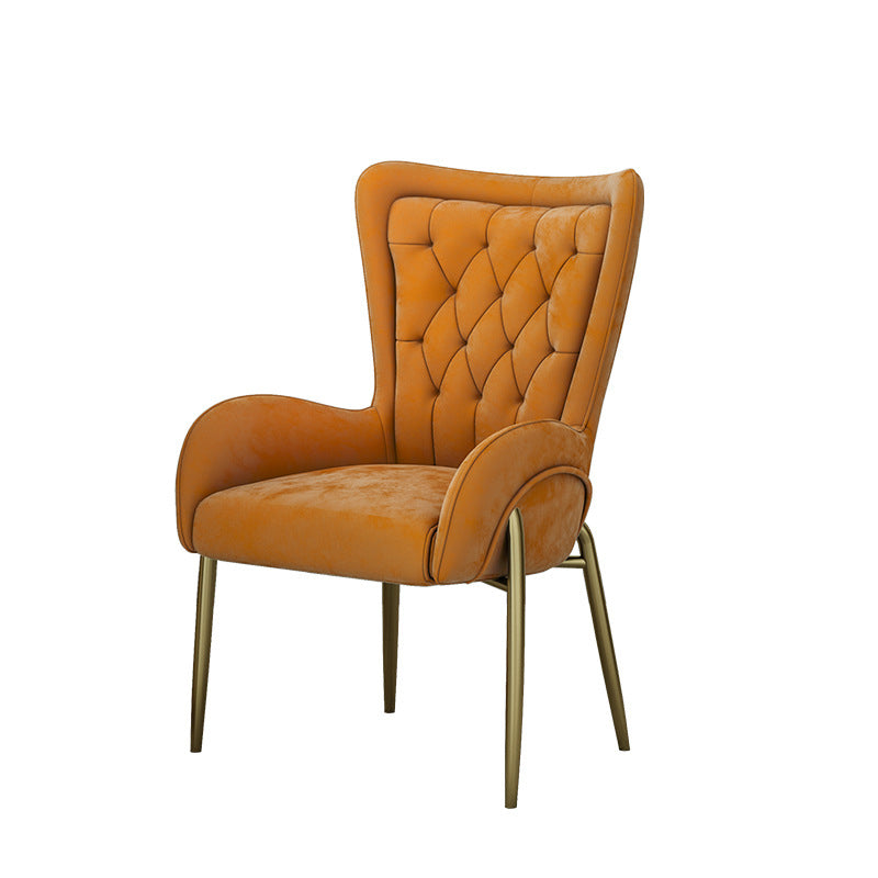 Moderna silla de comedor de lujo cuadrada curva de PU cuero terciopelo hierro con respaldo y brazo para comedor 