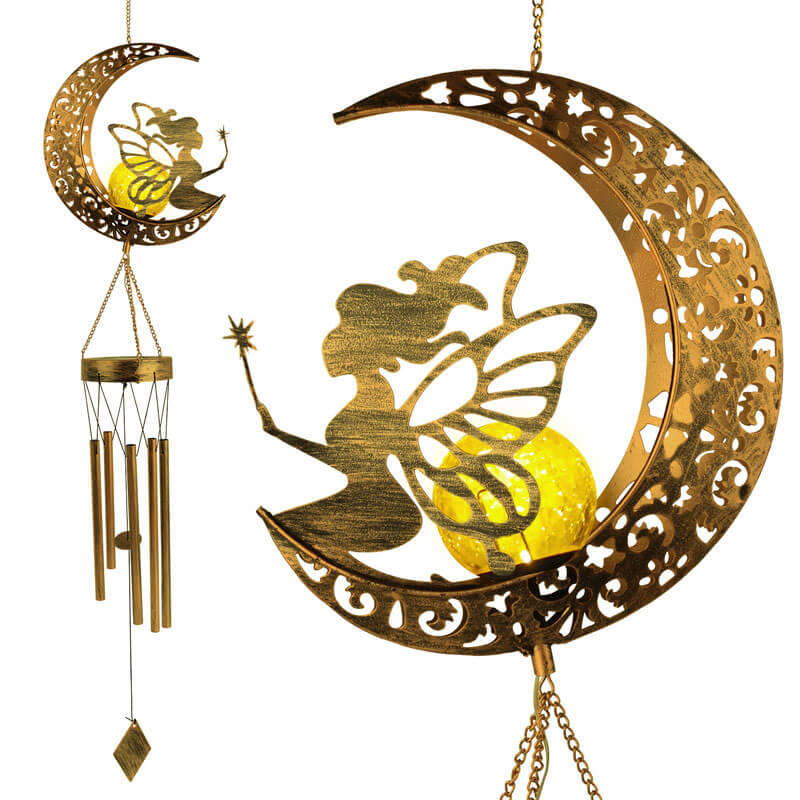 Lumière extérieure LED en verre et fer pour jardin avec carillon solaire moderne Art Déco Soleil Étoile 