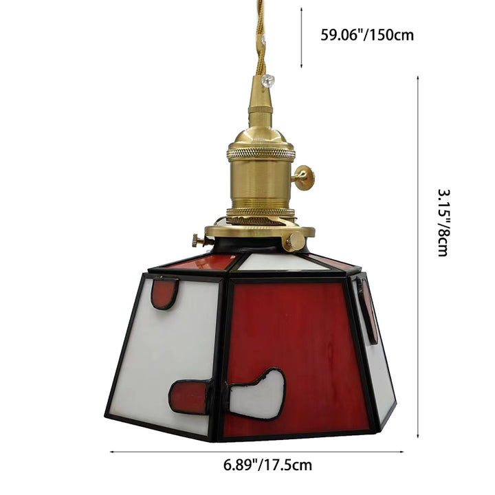 Lustre suspendu traditionnel vintage en laiton, verre, cylindre quadripartite, corne, treillis, à 1 lumière pour salle à manger 