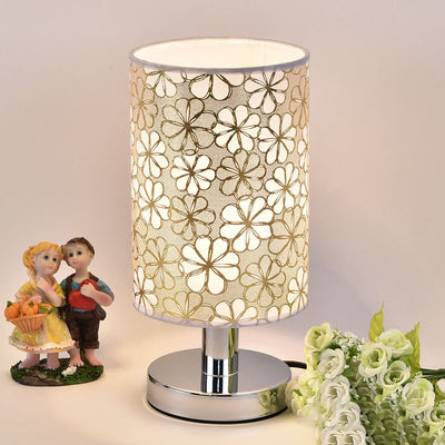 Moderne Art Deco Runde Hardware Stoff 1-Licht Tischlampe für Schlafzimmer 