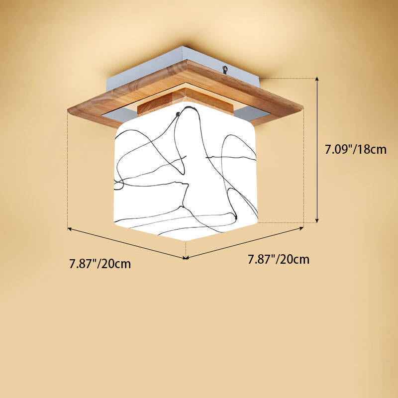 Luz de techo semiempotrada de 1 luz cuadrada circular de madera minimalista nórdica moderna 