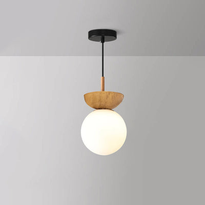 Nordic Japanese Glass Orb Wood Grain Iron 1-Light Ceiling Light