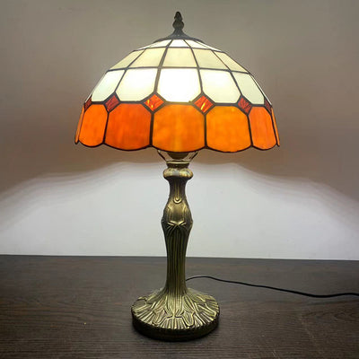 Traditional Tiffany Vintage Stained Glass Dome Aolly Base 1-Light Table Lamp For Home Office