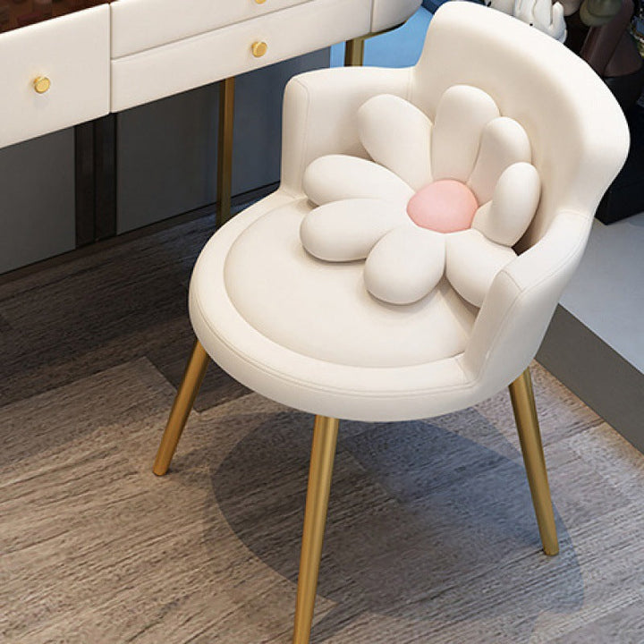 Tabouret de coiffeuse rond en velours à fleurs créatives contemporaines avec dossier et accoudoirs en métal pour chambre 