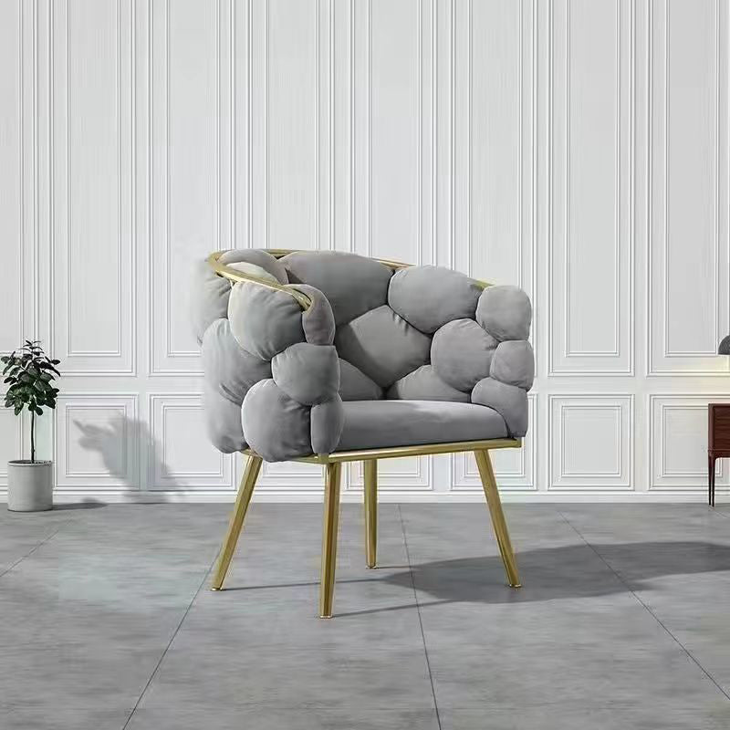Taburete de tocador contemporáneo, creativo, medio redondo, de terciopelo con burbujas y respaldo de hierro, para dormitorio 