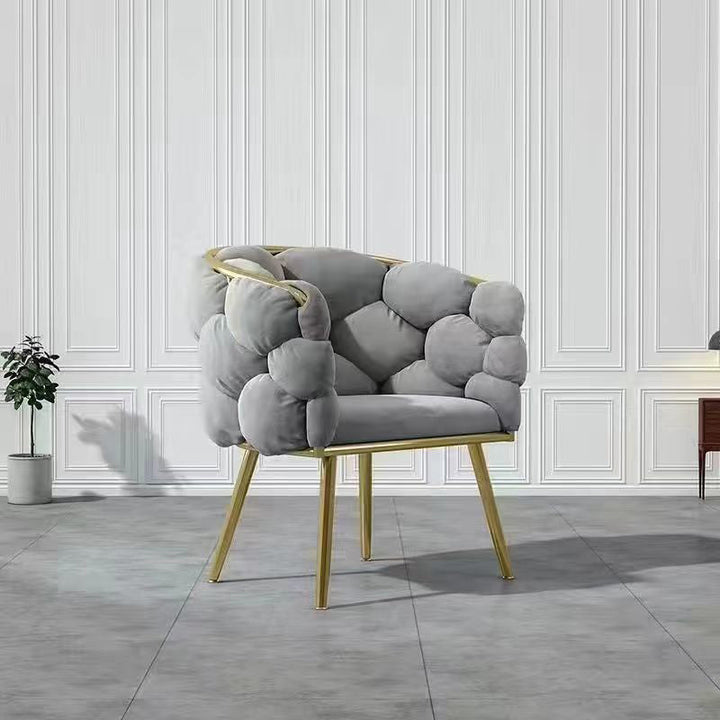 Taburete de tocador contemporáneo, creativo, medio redondo, de terciopelo con burbujas y respaldo de hierro, para dormitorio 