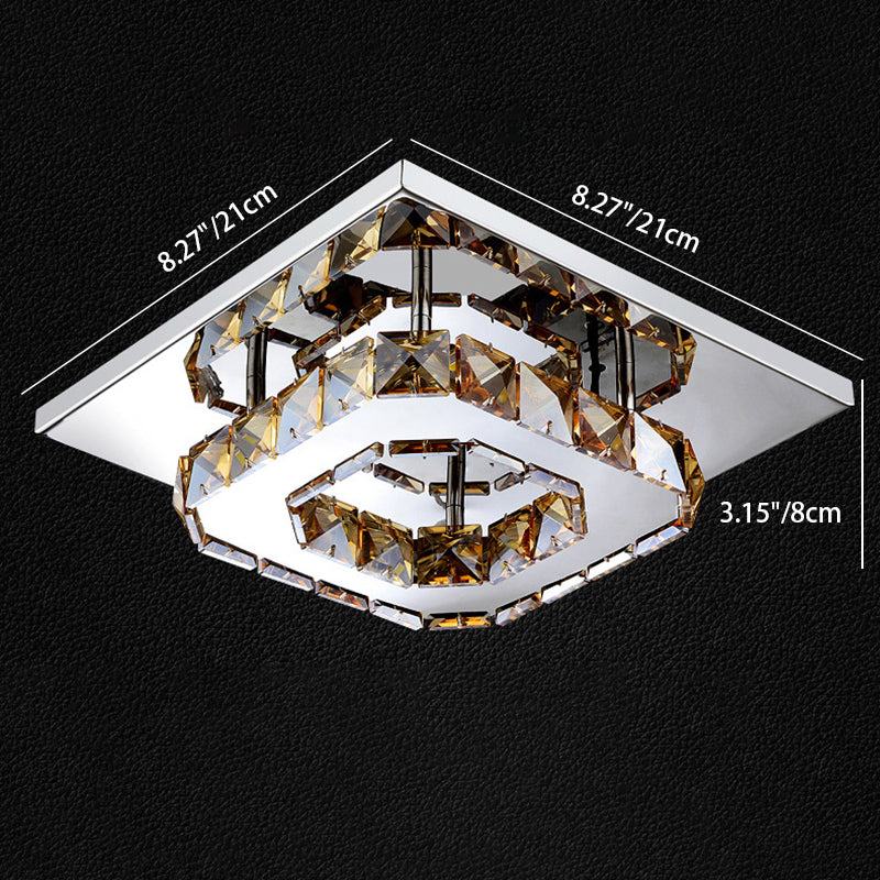 Lustre carré contemporain en acier inoxydable de luxe avec décoration en cristal LED pour plafond encastré pour salon 