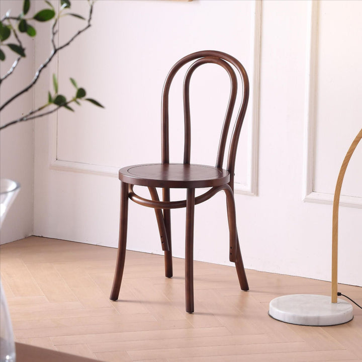Contemporary Retro Faux Rattan Rubberwood Round Arched Dining Chair Backrest For Dining Room