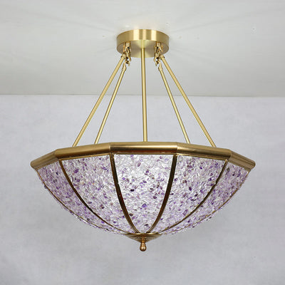 Lustre moderne de luxe avec cadre en cuivre et abat-jour rond en cristal à 5 lumières pour salon 
