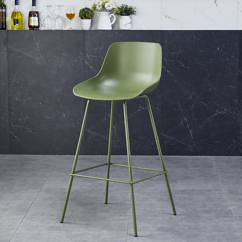 Simplicité Contemporaine Tabouret de Bar en Plastique Courbé Couleur Unie avec Dossier et Repose-pieds pour Salle à Manger 