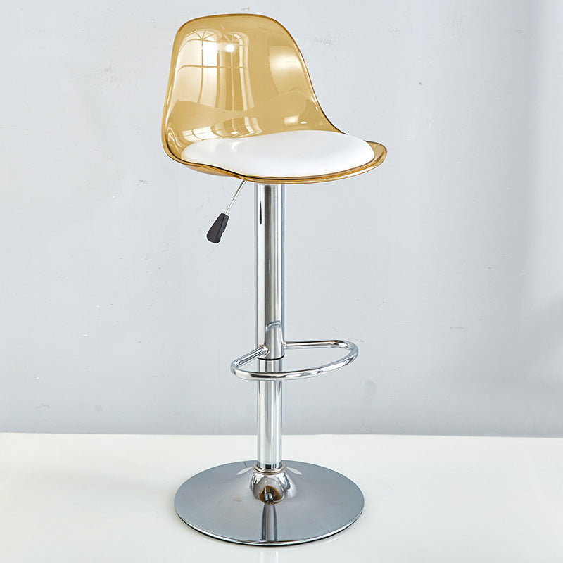 Moderno Minimalista Cuadrado Redondo Base Cilindro Metal PET Taburete de Bar Respaldo Reposapiés Para Comedor 