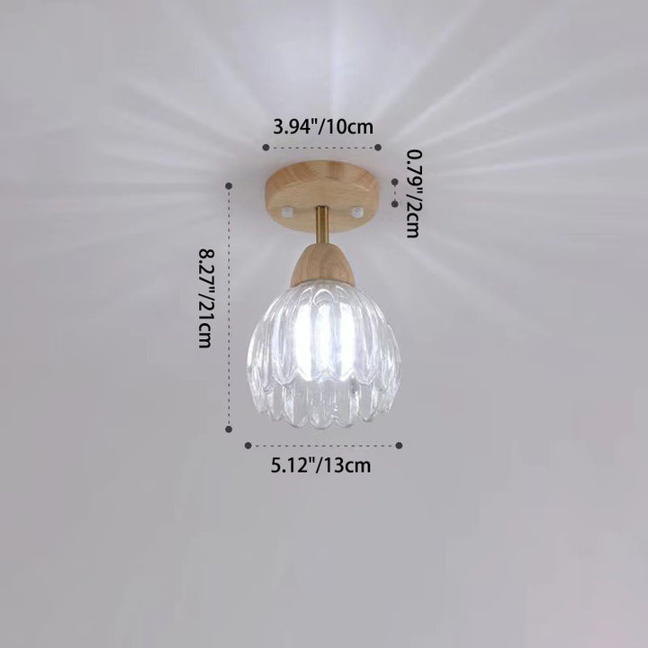 Luz de techo semiempotrada de 1 luz de flor de vidrio de madera de caucho tradicional japonesa para pasillo 