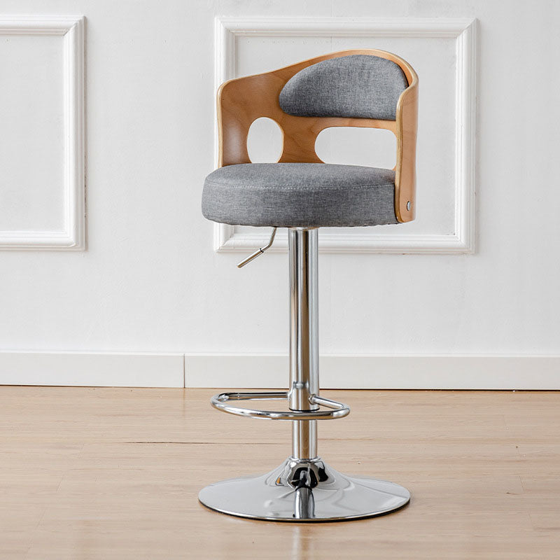 Tabouret de bar rond contemporain en tissu PU cuir scandinave bois éponge SGS avec dossier et repose-pieds pour cuisine 
