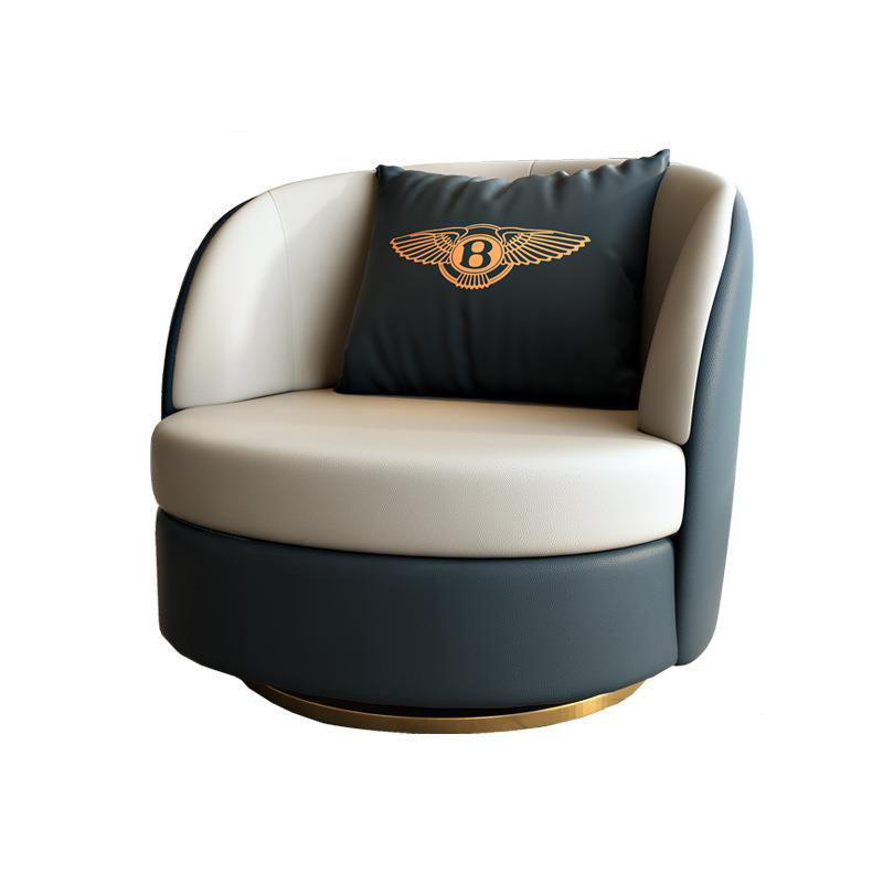 Modern Luxury Round Cat Scratch Leather Upholstered Swivel Accent Chair Backrest Armrest For Living Room