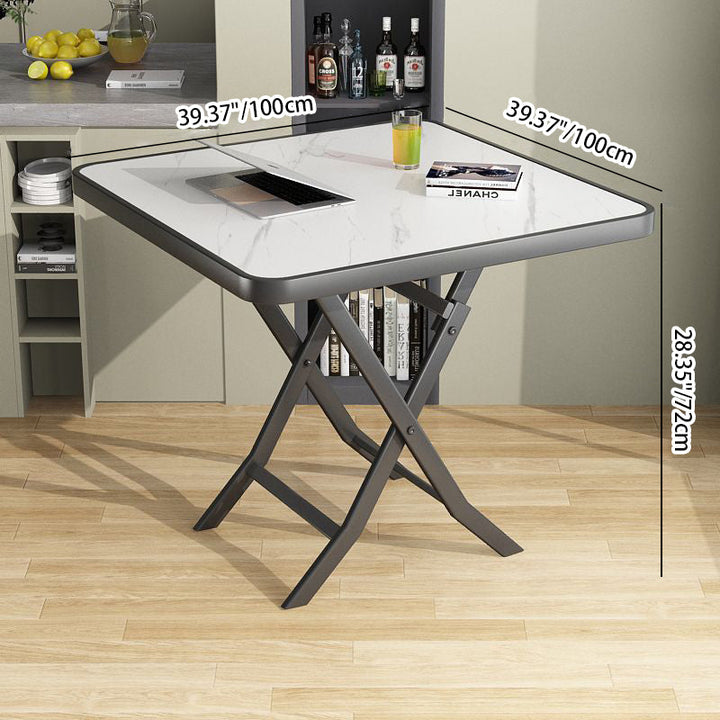 Table à manger moderne minimaliste en marbre et métal carré pour 4 places 