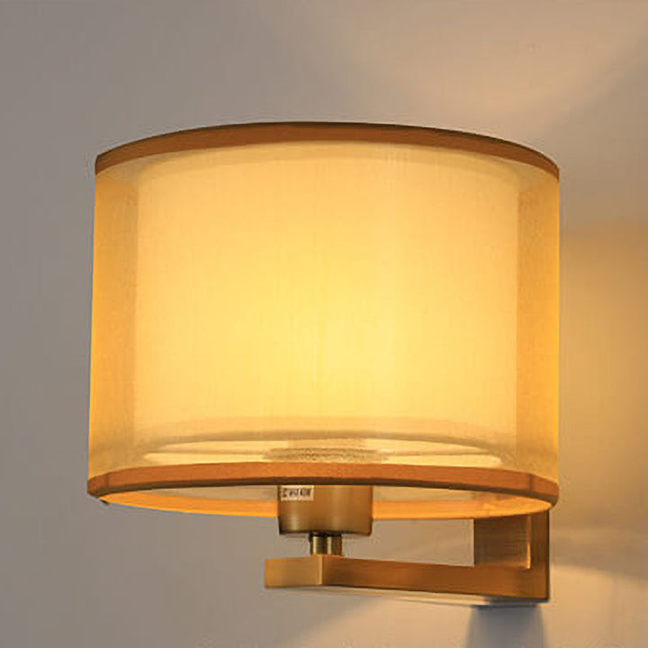 Chinesische Retro-Elektroplattierte Eisen Zylindrische Stoffschirm 1-Licht Wandleuchte 