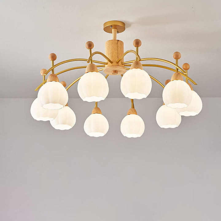Traditioneller japanischer Eisenholzrahmen Rundglas-Schirm 6/8/10-Licht Kronleuchter für Wohnzimmer 
