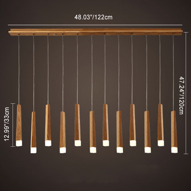 Lustre de style rustique traditionnel en bois carré long avec LED pour salle à manger 