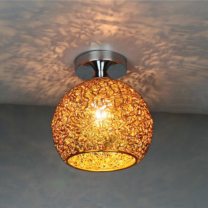 Lámpara de techo semiempotrada de 1 luz con bola de tejido de hierro y aluminio escandinavo contemporáneo para pasillo 