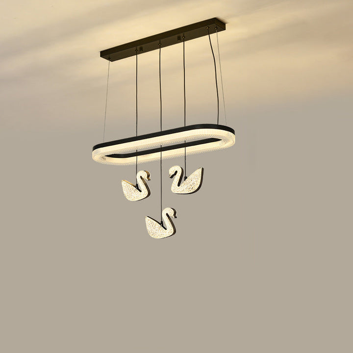 Zeitgenössischer Luxus-Kreis-Ring-Schatten-ABS-Schwan-Dekor-LED-Kronleuchter für Wohnzimmer 