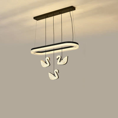 Zeitgenössischer Luxus-Kreis-Ring-Schatten-ABS-Schwan-Dekor-LED-Kronleuchter für Wohnzimmer 