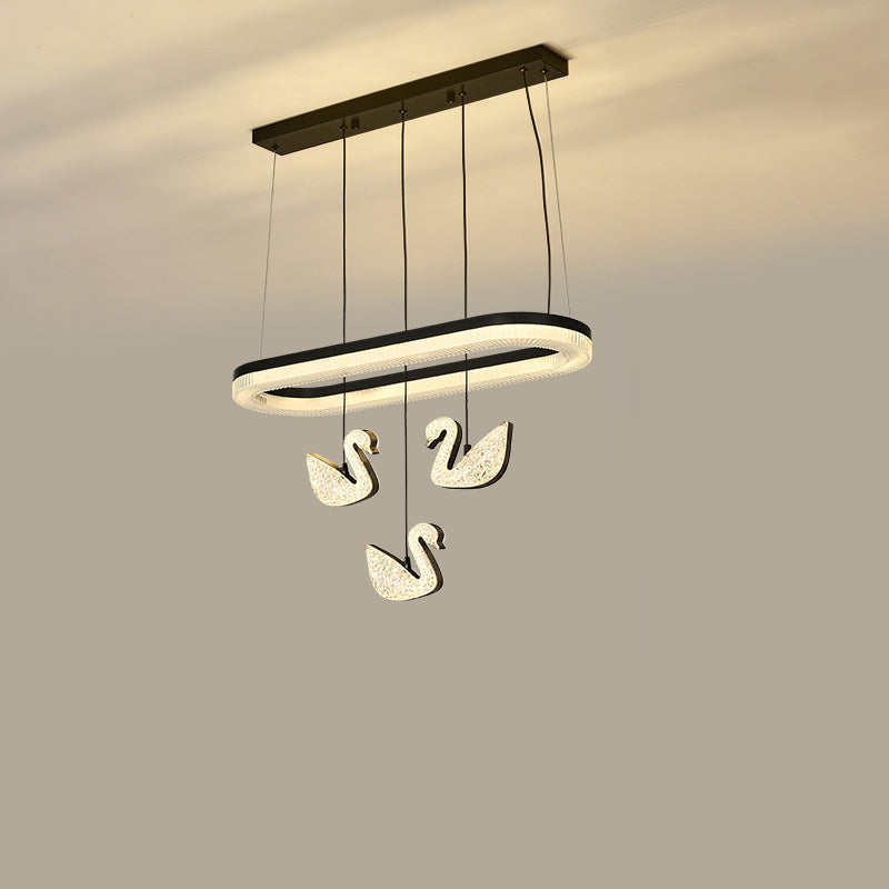 Zeitgenössischer Luxus-Kreis-Ring-Schatten-ABS-Schwan-Dekor-LED-Kronleuchter für Wohnzimmer 