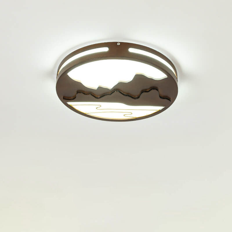 Plafonnier LED rond en bois moderne chinois avec design de montagne 