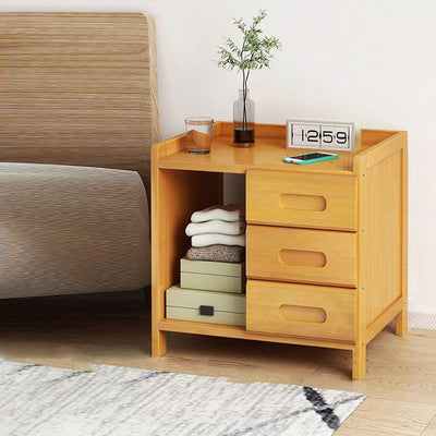 Modern Minimalist Rectangular Desktop Bamboo Nightstand 1/2-Drawer For Bedroom
