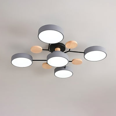 Lustre semi-encastré contemporain scandinave à design de branche moléculaire ronde LED pour salon 
